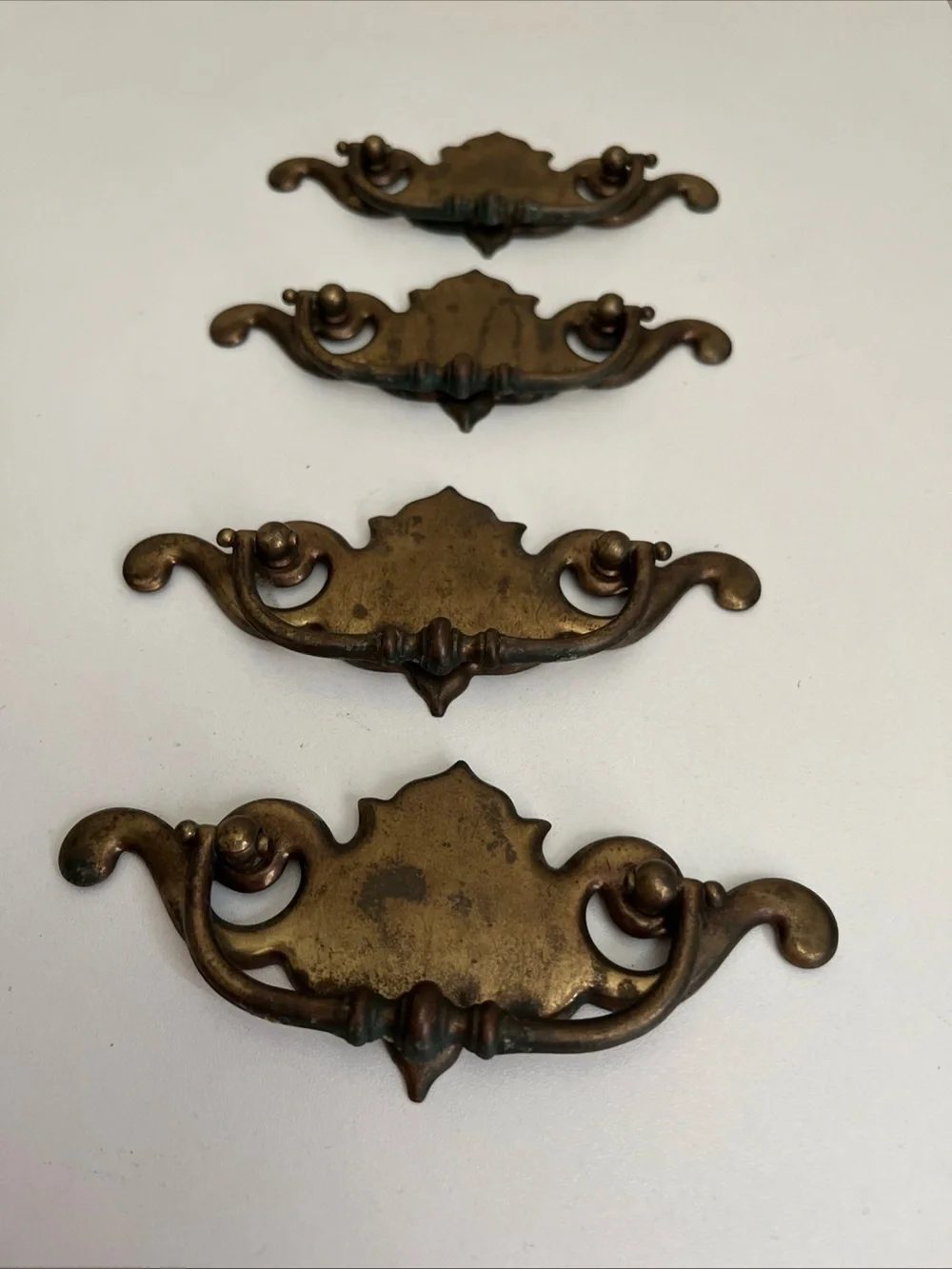 Vintage Brass Bronze Plate Batwing Drawer Pulls Chippendale Style Large Lot of 4